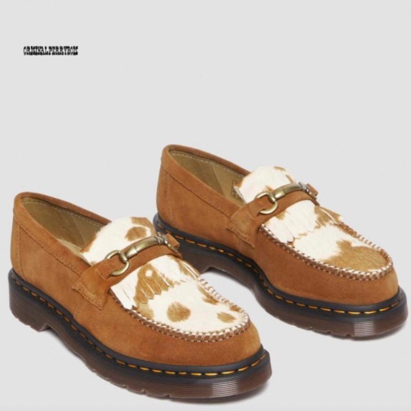 Dr. Martens Adrian Snaffle Hair-On Cow Print Suede Loafers Original