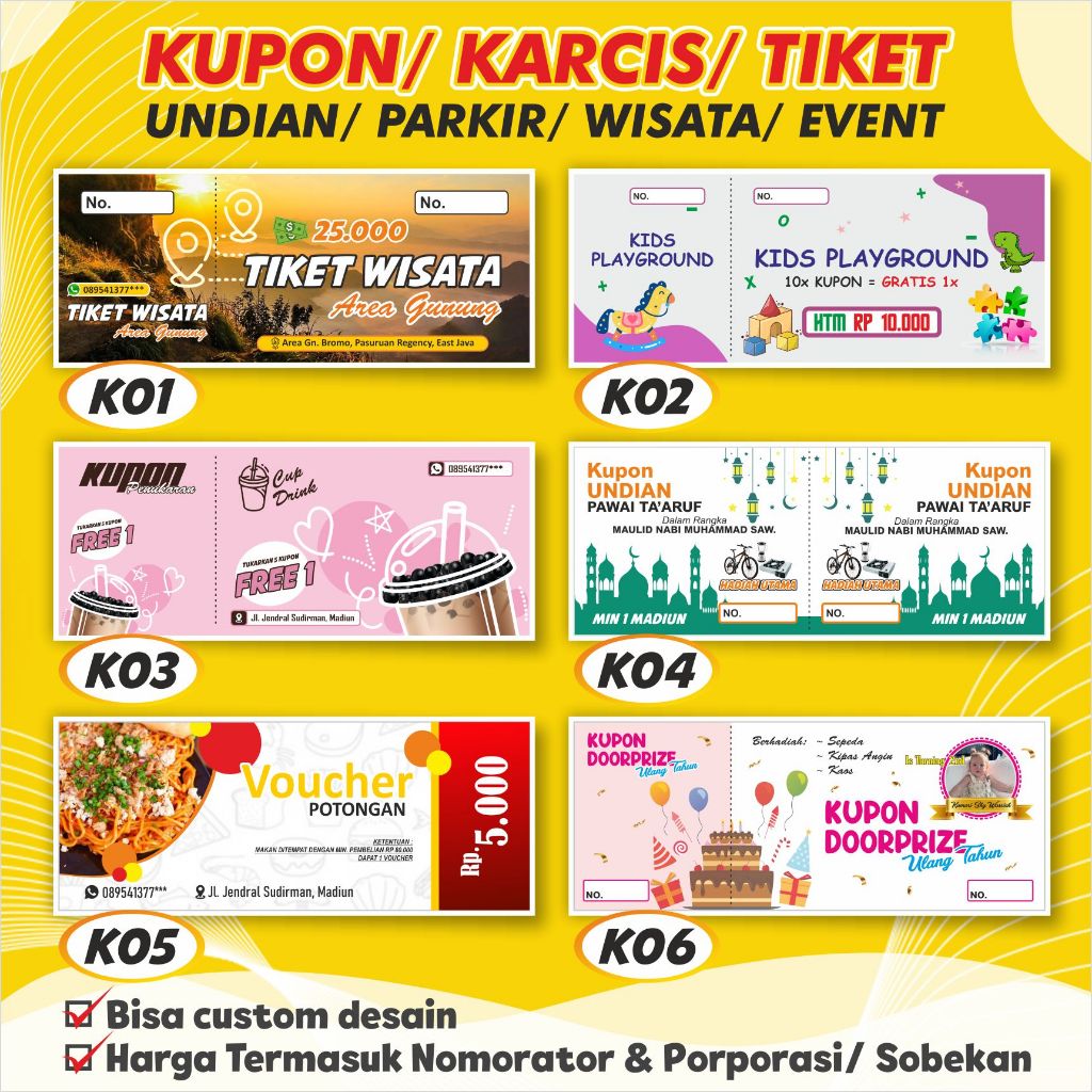 

Kupon Undian Karcis Parkir Kupon Jalan Santai Tiket Karnaval Tiket Wisata Tiket Event