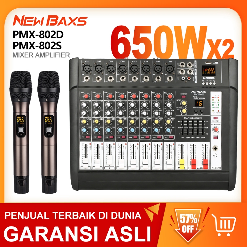 NEW BAXS Mixer Audio Profesional PMX802S 8sound strip built-in 650 watt power amplifier * 2 saluran 