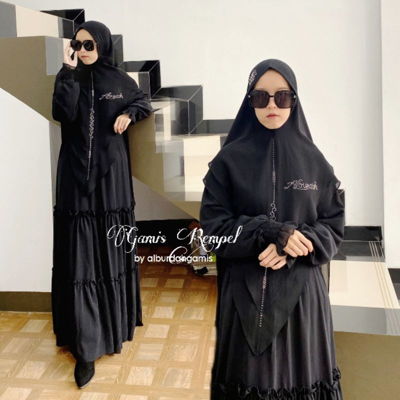 {Alburdah}Gamis syari ceruty babydoll Set khimar Gamis syari wanita remaja muslimah jumbo mewah