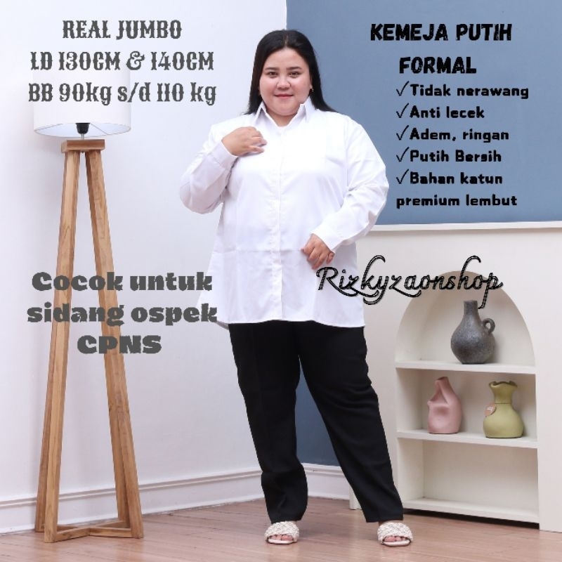 Kemeja Blouse Putih Wanita Jumbo LD 130/140  BB 86~110Kg.