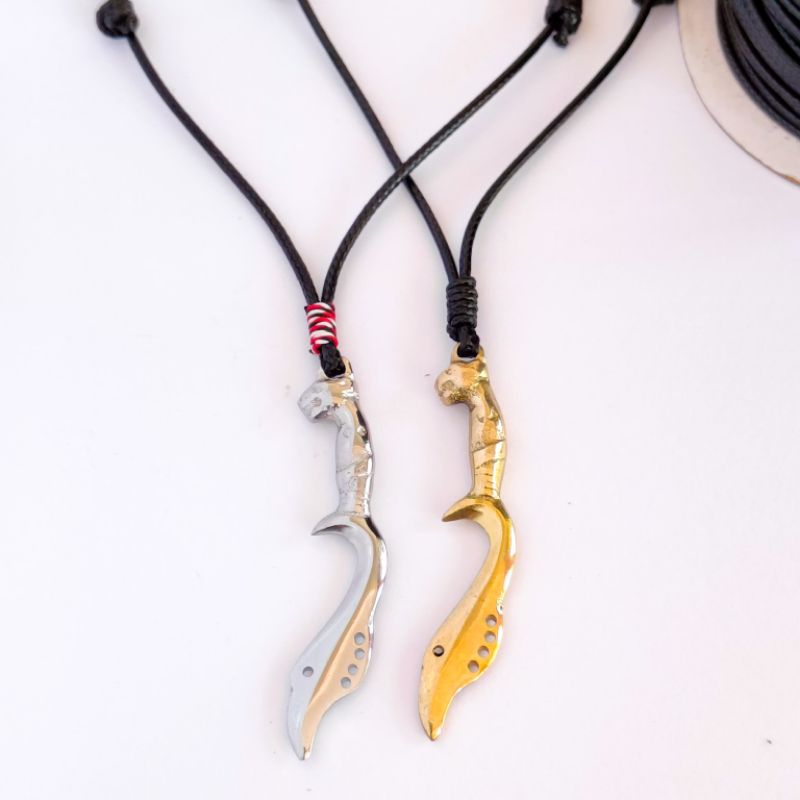Kalung Kujang Liontin Kuningan Lilit Merah Dan Hitam Kalung Pria Anti Karat Aksesoris Elegan