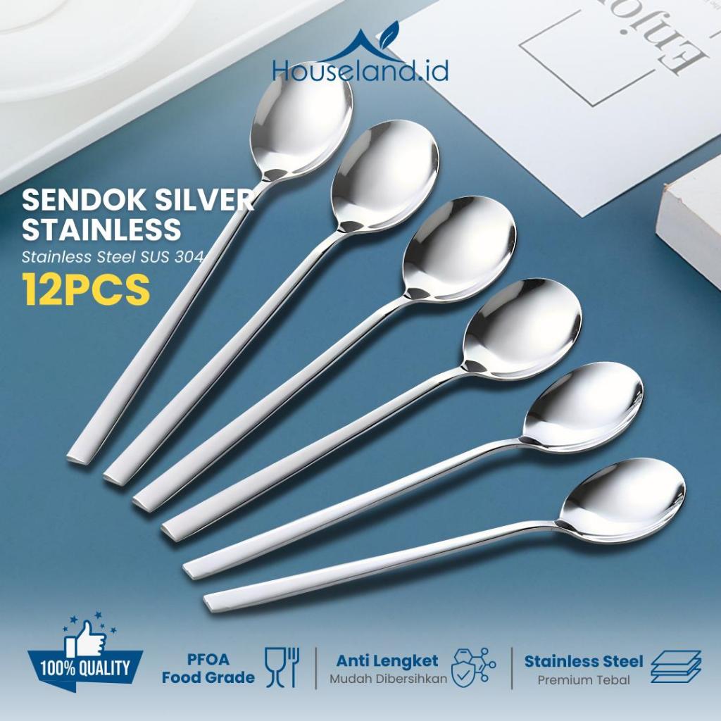 Houseland 1 Lusin Sendok Korea Alat Makan Set Stainless Steel Tebal 6PCS Sendok Garpu Sujeo Bulat