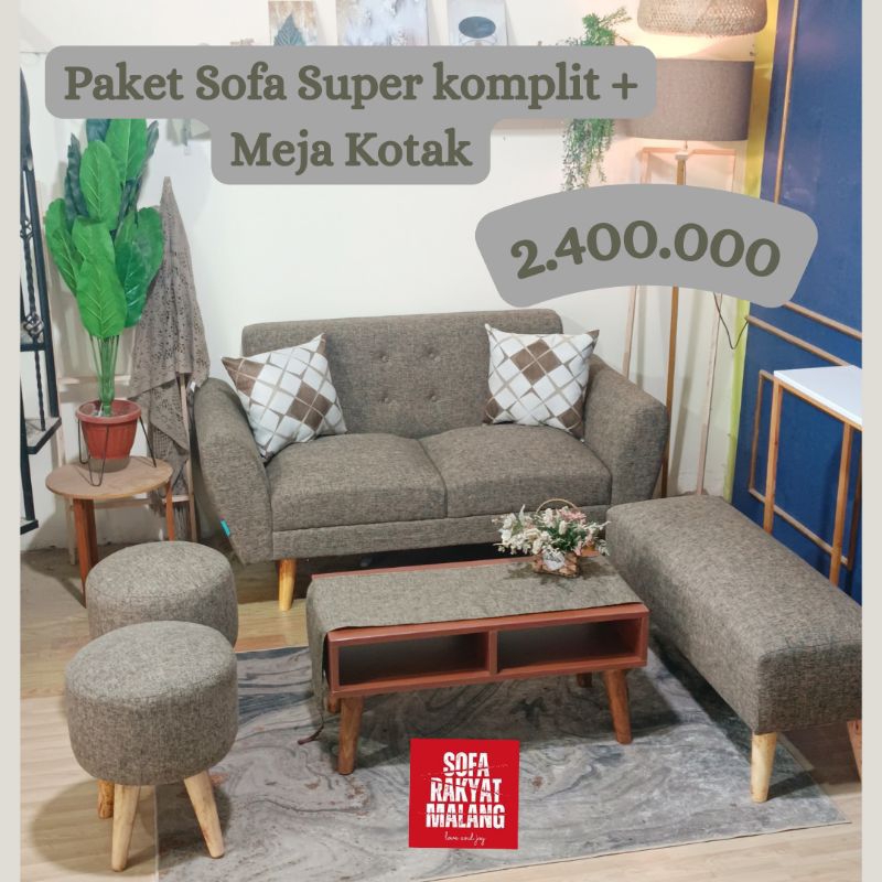 SOFA SET KOMPLIT + COFFE TABLE+ 2 STOOL + BENCH