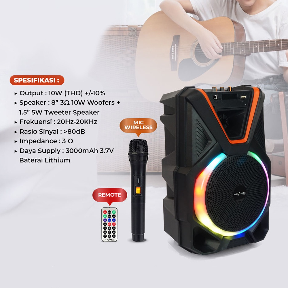 SPEAKER AKTIF PORTABEL 8 INCH ADVANCE KS 821 KS 821 k881N K 881 N + MIC WIRELES SOUND AKTIF PORTABEL