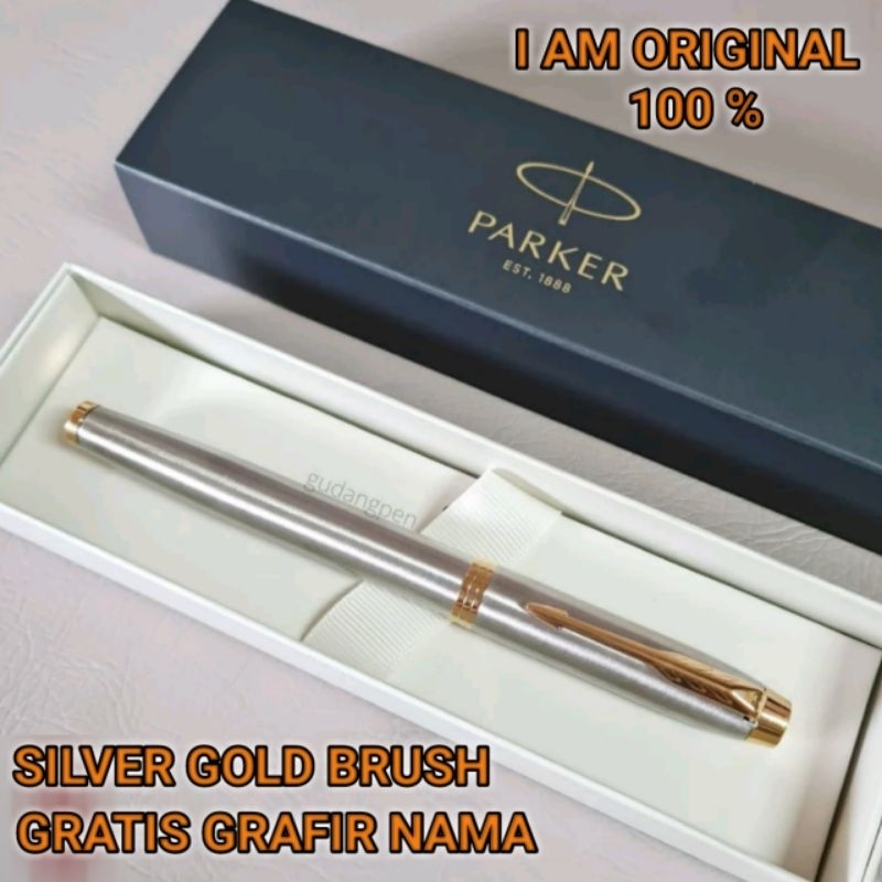 

Bollpoint Mewah Pen Parker Original IM Silver Gold Brush Gratis Grafir Nama