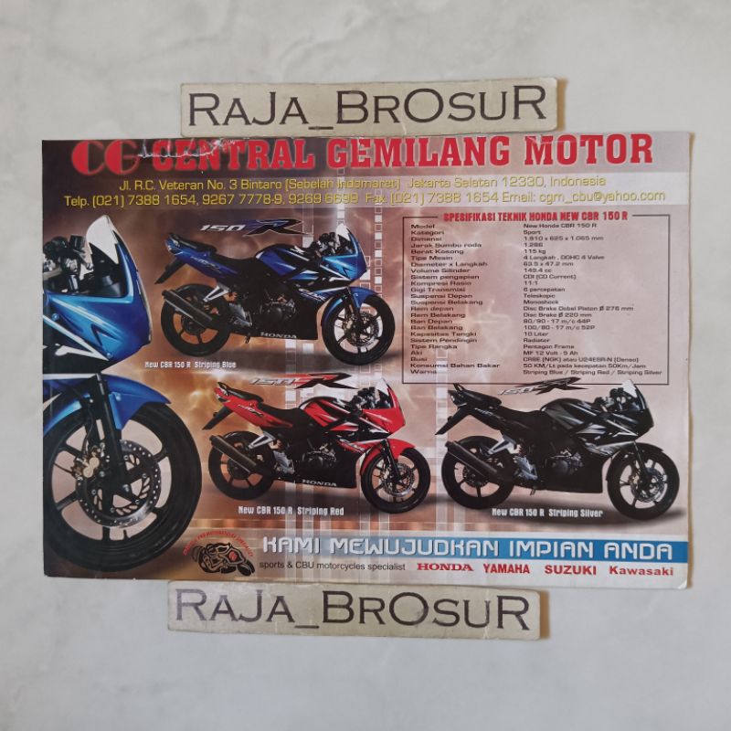 Poster brosur katalog flyer jadul lawas Honda CBR 150 R/Click/Air Blade/Nova Sonic 125 RS Super/Ninj