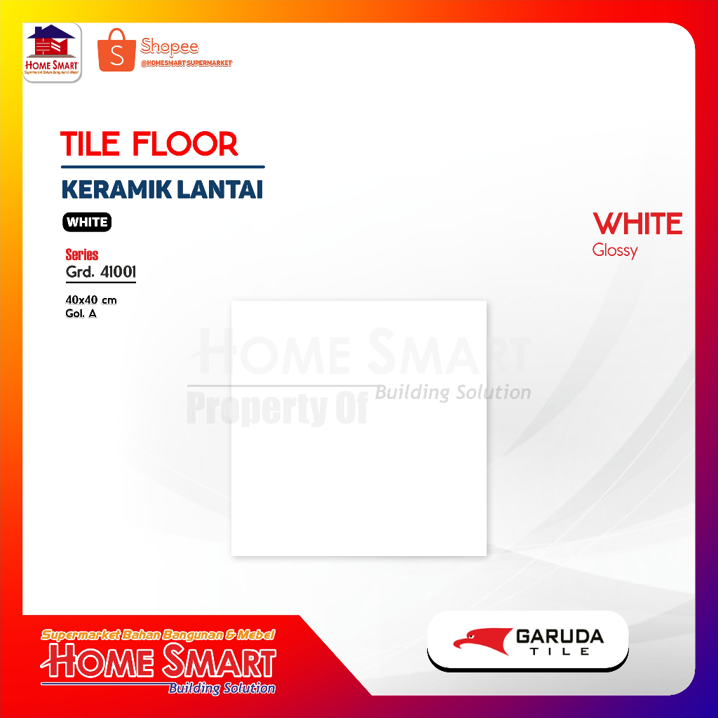 Keramik Putih Polos 40x40 Grd.41001 - Garuda Tile