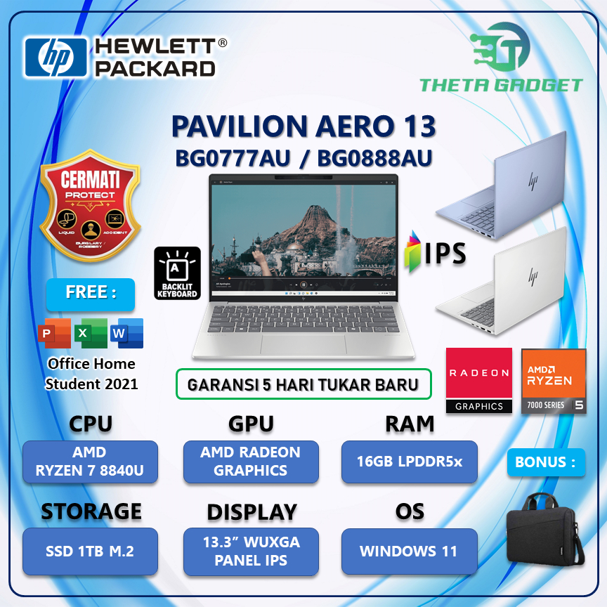 Laptop HP Ryzen 7 - 8840U 16GB 1TB 13.3" WUXGA IPS 100% sRGB Win11+OHS - Pavilion Aero