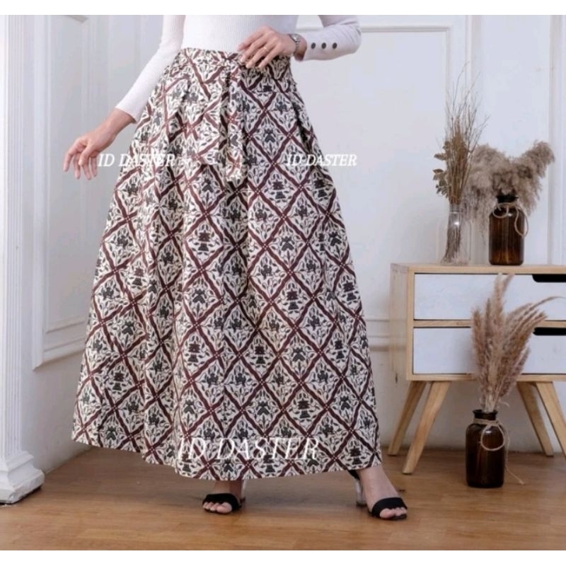 Rok Batik Panjang Payung Klok Premium Klasik Hitam Putih Sogan Bawahan Wanita