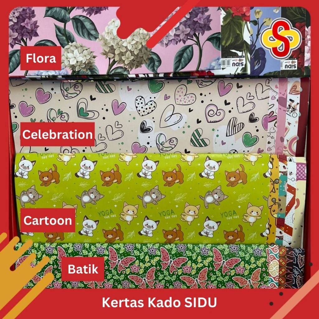 

Kertas Kado SiDU Motif Fancy Lucu / Batik / Bunga/Love Ukuran 65 x 49 cm