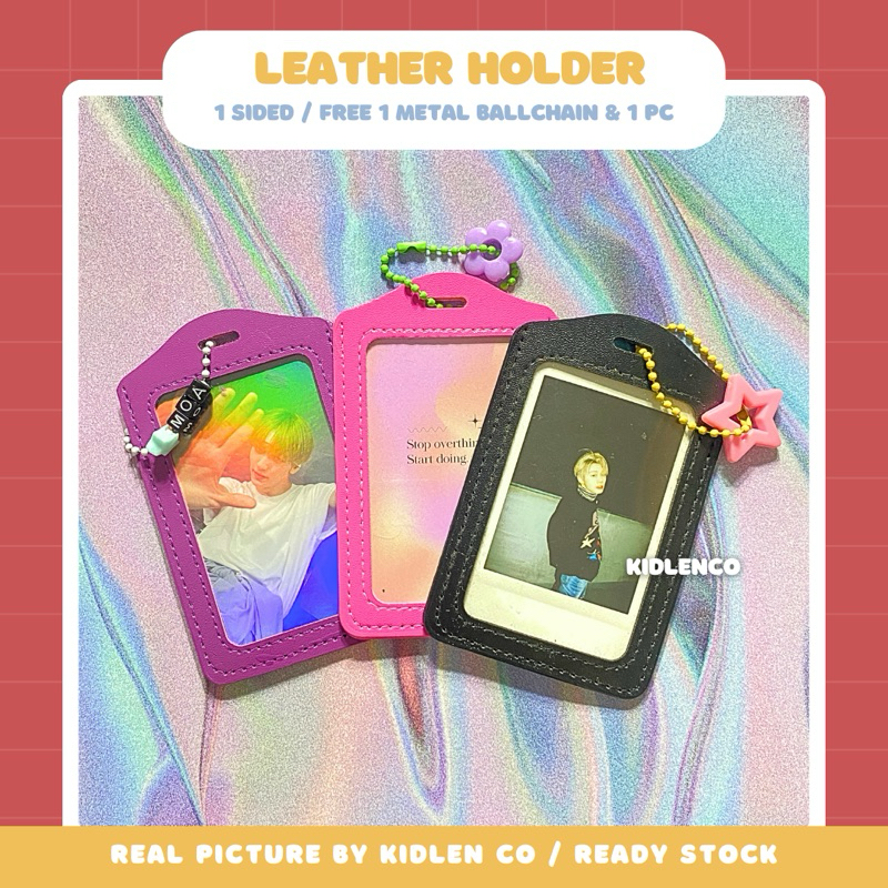 

leather photocard holder 1 sisi ♡ case kulit id card pc kartu kpop warna pastel soft ♡ abu hitam ungu coklat biru merah pink orange hijau