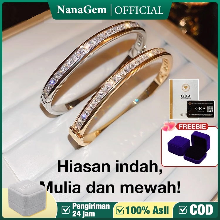 【100% Asli】NanaGem Gelang berlian medan bangle titanium Gelang Moissanite gelang cartier emas asli k