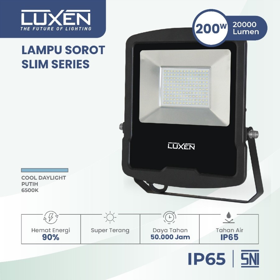 LUXEN LAMPU SOROT LED FLOOD LIGHT 200W 200 WATT CAHAYA PUTIH ANTI AIR