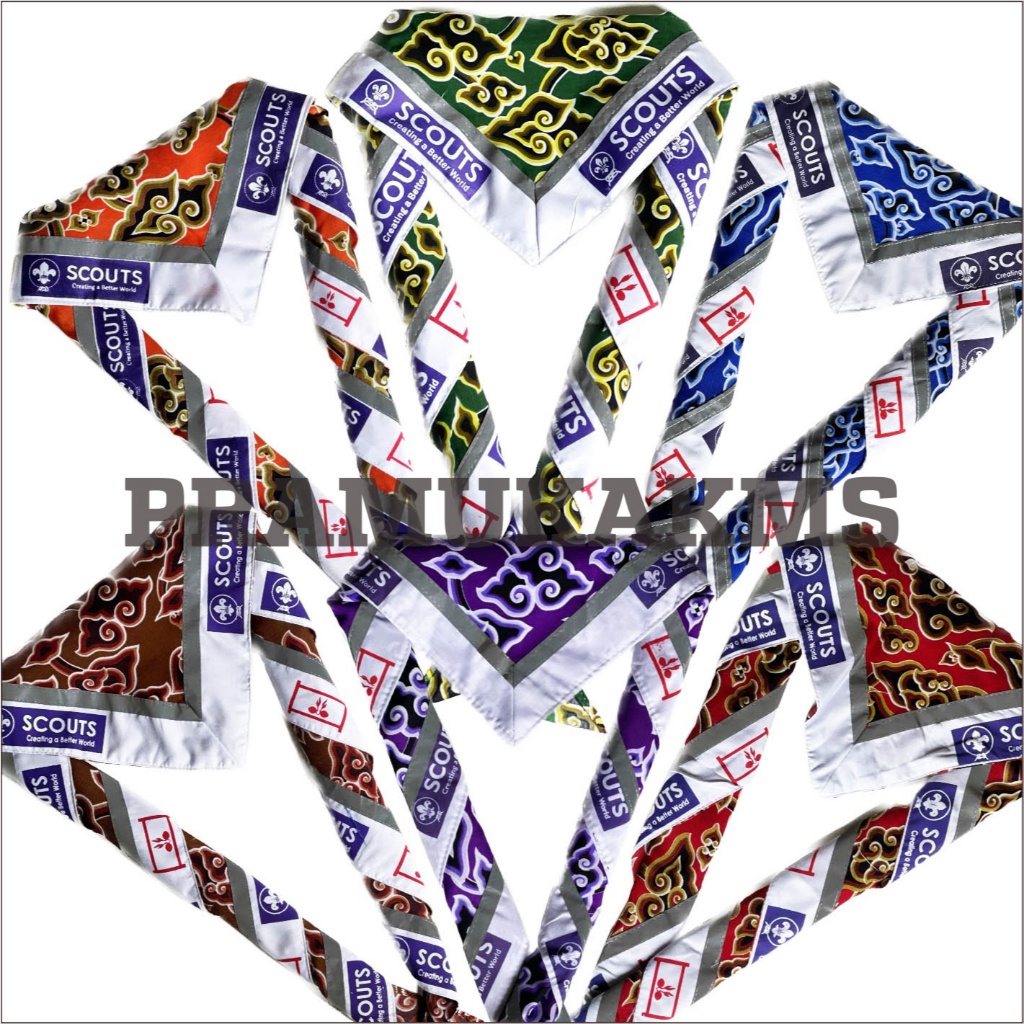 Scarf Pramuka Batik Mega Mendung Sablon Scout Syal Pramuka Menyala Scraf Batik Pramuka Megamendung