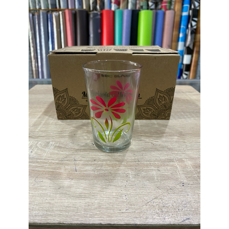 Gelas Kopi Kaca Corak Bunga
