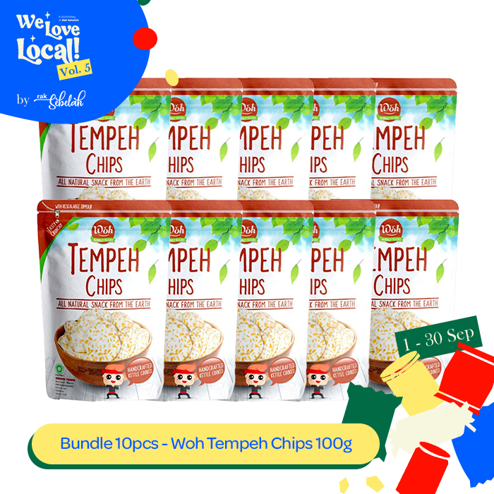 

Bundle 10pcs - Woh Tempeh Chips 100gr Snack Keripik Tempe Gluten Free | Camilan Asin Gurih Halal | Rak Sebelah