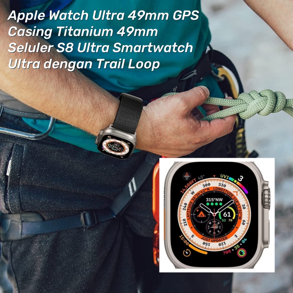 Apple Watch Ultra 49mm GPS + Jam Tangan Pintar Seluler Casing Titanium 49mm S8 Ultra Smartwatch deng