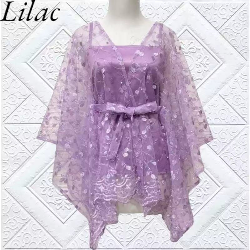PROMO BISA COD CARDIGAN TILE TALI OUTER BROKAT KONDANGAN OUTER PESTA OUTER KEBAYA WARNA LILAC HITAM 
