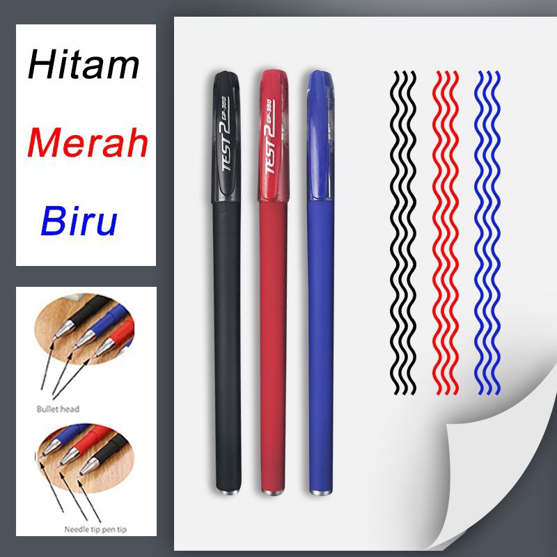 

Pulpen Gel Test 2 GP-380 Hitam Biru Merah / Pena / Pen / Ball Pen / Bolpoin / Alat Tulis Sekolah