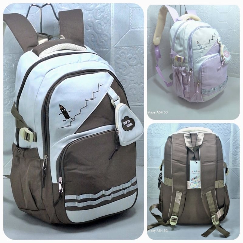 TAS ANAK SEKOLAH,PEREMPUAN,SMP SMA RANSEL WANITA 5 RUANG PLUS KANTONG KECIL