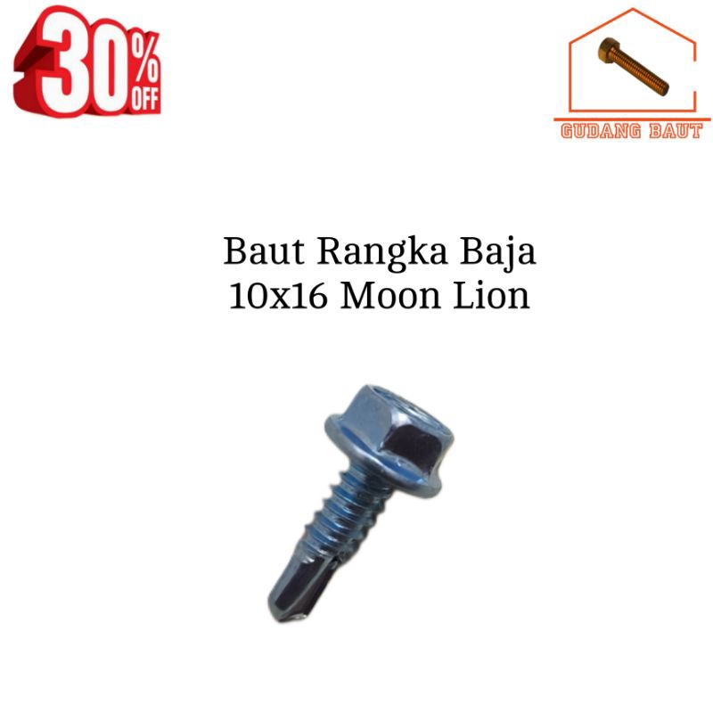 Baut Skrup Baja Ringan / Rangka Baja / Canal 10x16 Moon Lion