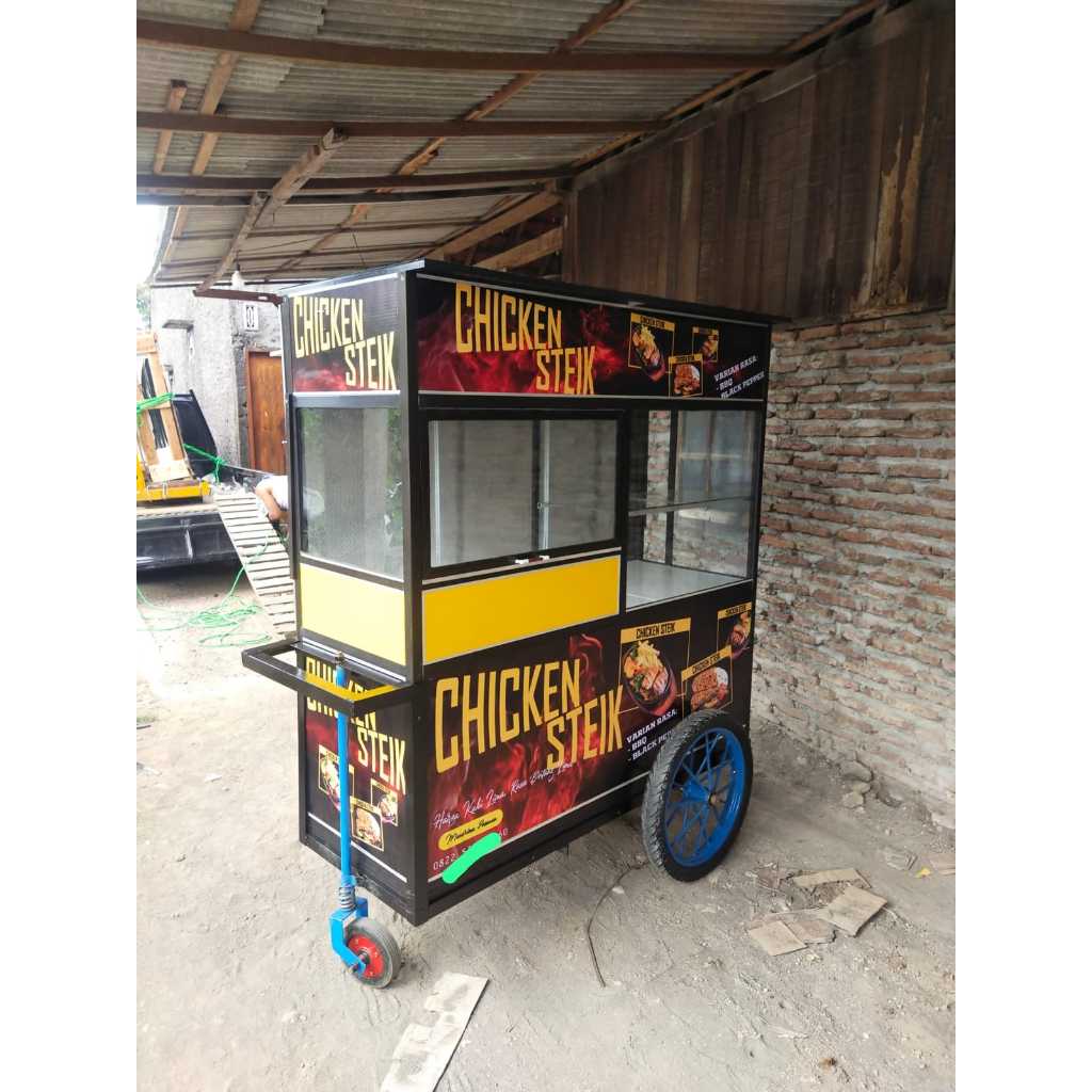 grobak aluminium / grobak ayam geprek / etalase fried chicken / etalase ayam geprek / grobak dorong