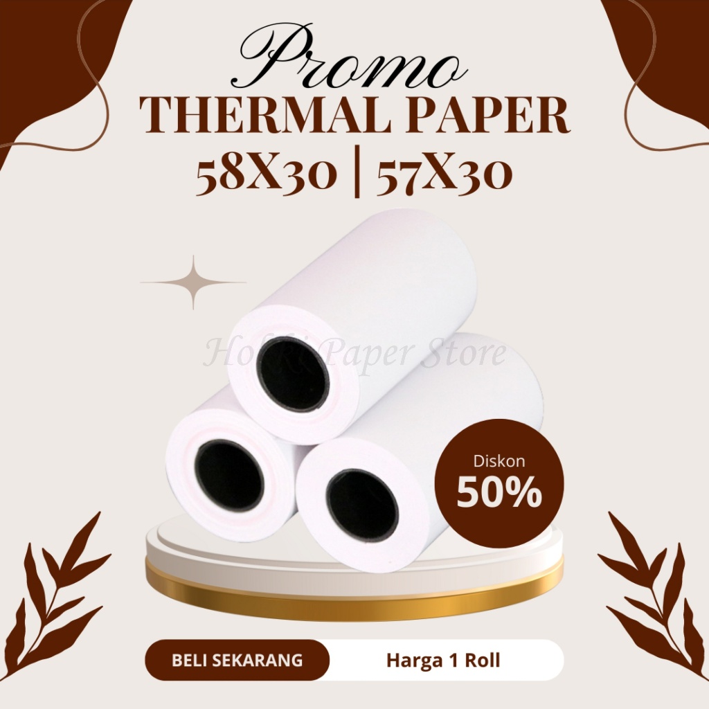 

KERTAS STRUK THERMAL 57X30 58X30 PAPER ROLL TERMAL EDC MINI PRINTER BLUETOOTH 58MM CORE