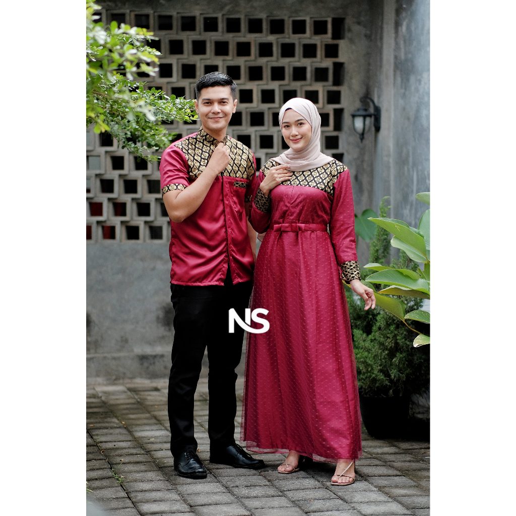 NS - BAJU BATIK COPLE GAMIS TILLEDOT KONDANGAN COUPLE PASANGAN MUSLIM SUAMI ISTRI LEBARAN TERBARU