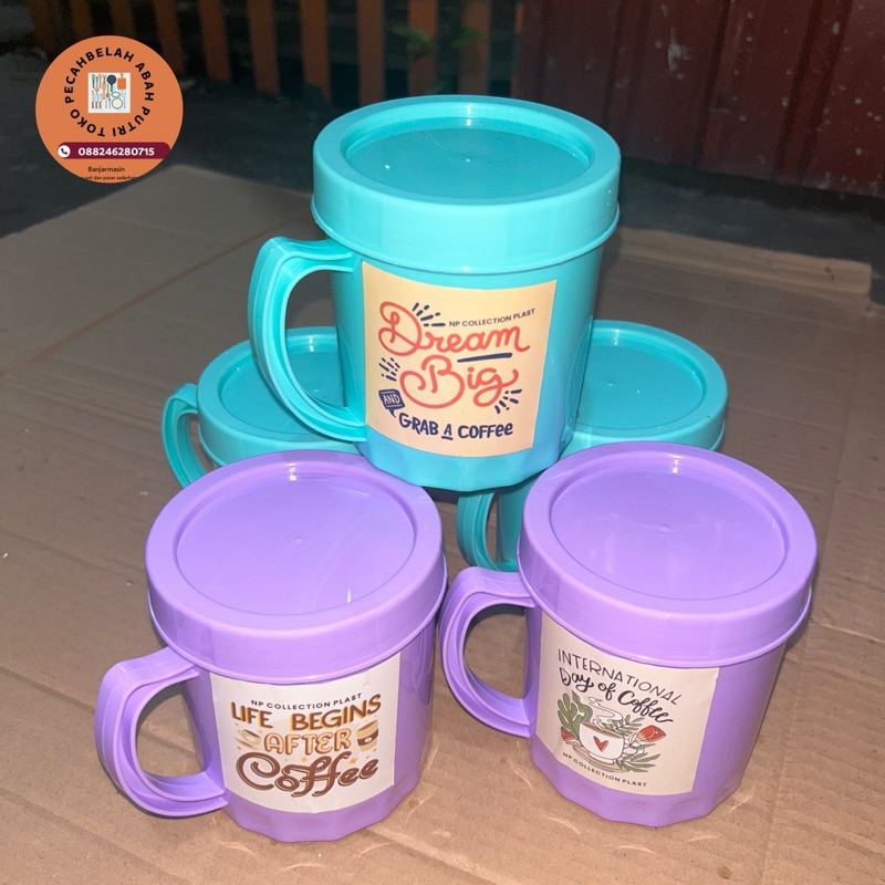 gelas/mug ceria mini/ gelas tutup plastik 500ml