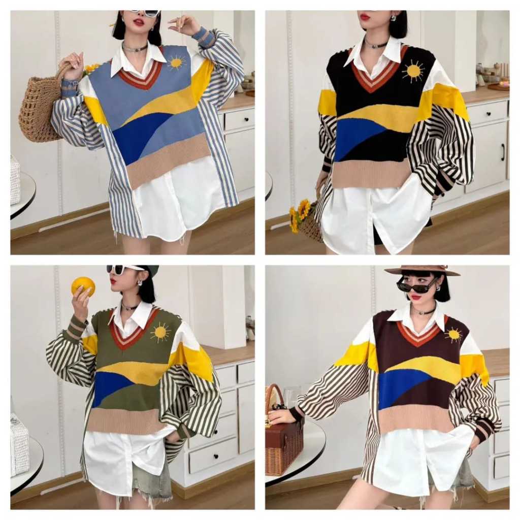 Sunny Knit Shirt/kemeja rajut/sweater/fashion bigsize/kemeja mix sweater