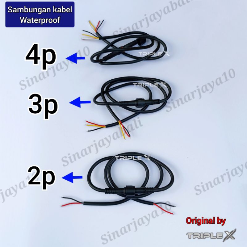 sambungan kabel lampu led tembak triple x saklar soket 2pin 3pin 4pin bulat konektor socket 2 3 4 pi