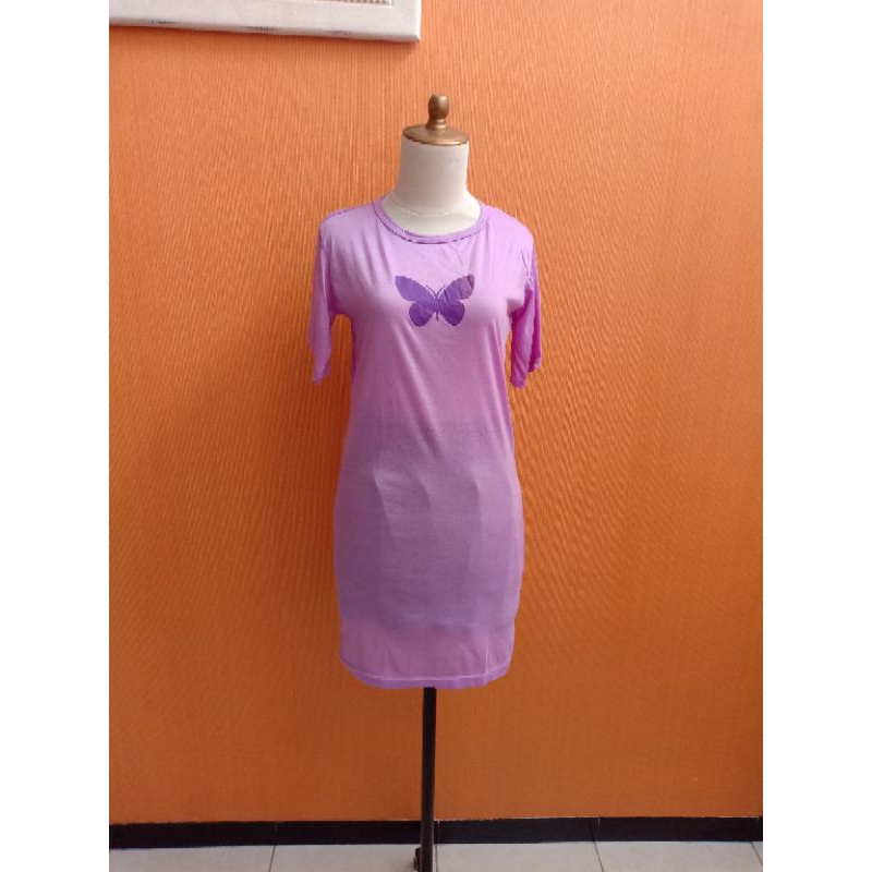 midi dress wanita ungu muda lilac M cewek L homedress santai lengan pendek