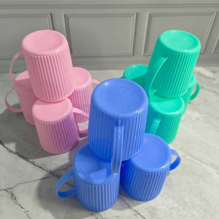 GROSIR TERMURAH 12 Gelas Cangkir Plastik Murah Tahan Panas Gelas Gagang 250ml 1lusin