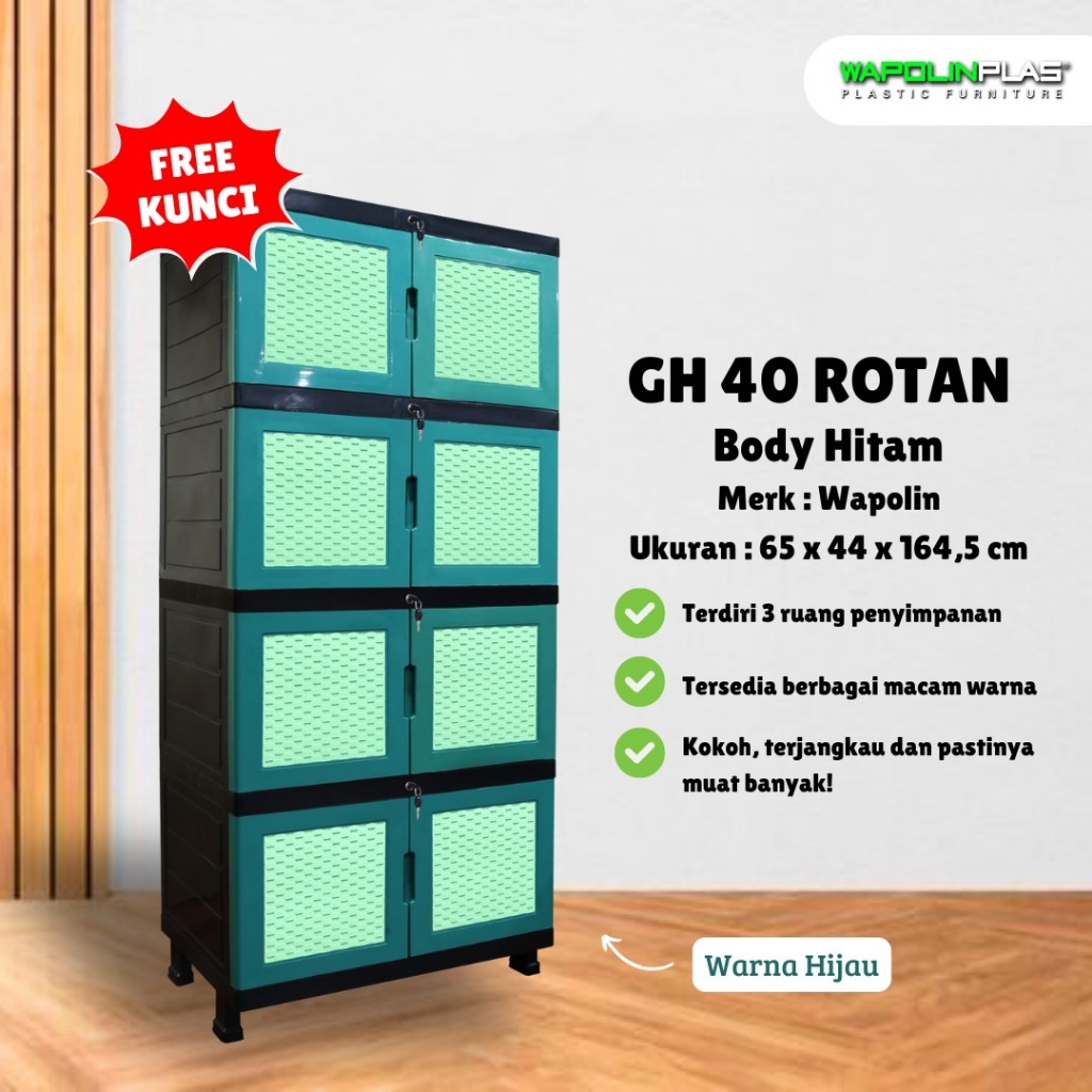 WAPOLIN Lemari Plastik Lemari Rotan Lemari Susun - Lemari Plastik Susun 4 Rotan GH 40 - Wapolin