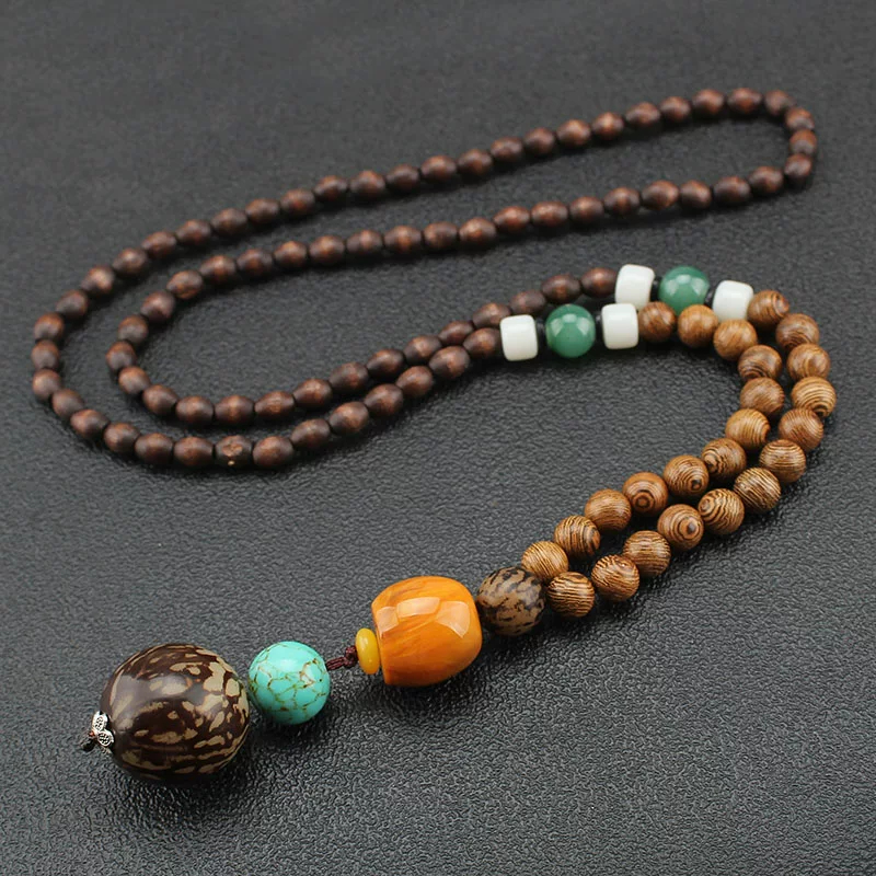 RB5 Kalung Etnik Modis Manik Kayu Alami Elegan