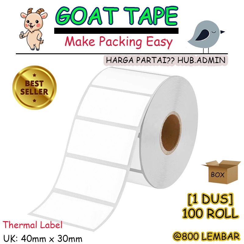 

Kertas Sticker Label Thermal Resi 40x30 mm | isi 800 Lembar per Roll [BOX]