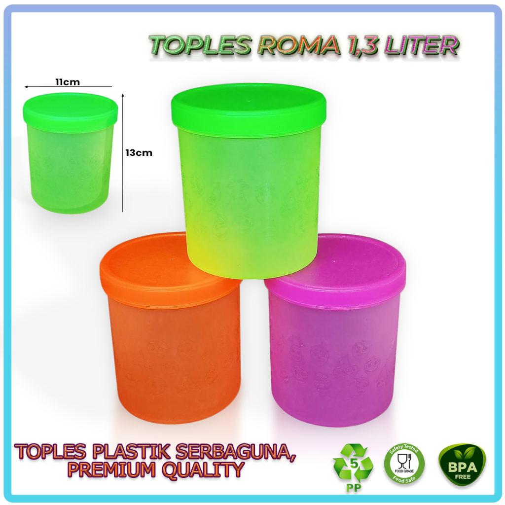 6 pcs Toples Plastik Toples Roma Toples Kue Kering Warna Kualitas Premium Harga Grosir 1300ml