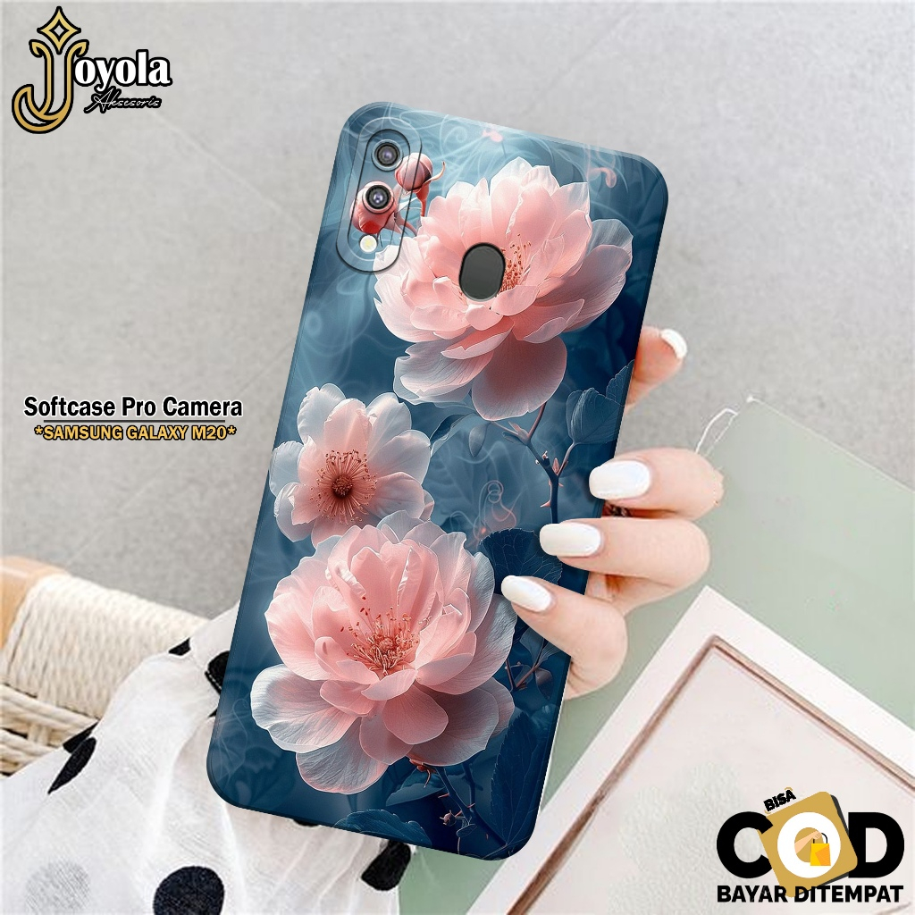 JOYOLA Case Samsung Galaxy M20 - Fahion Case Bunga - Softcase Samsung Galaxy M20 - Pro Camera - Casi