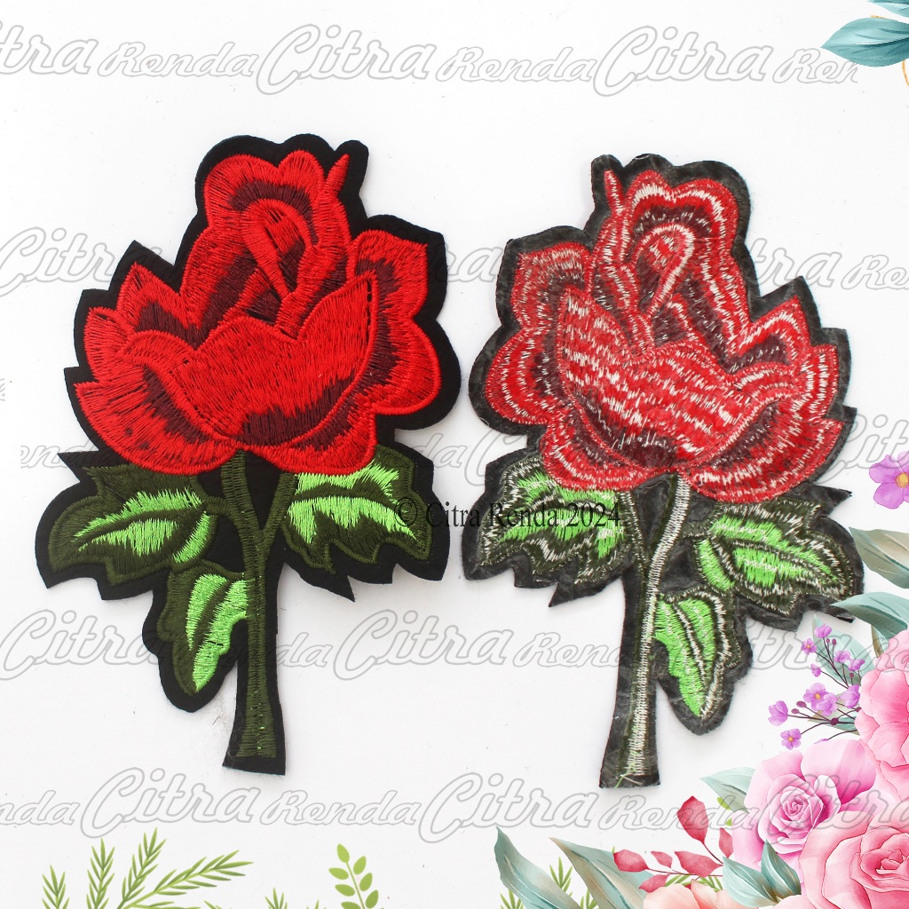 (Per Pcs) AP710 Iron Patch Bunga Mawar Cantik / Patch Bordir Setrika Bunga Mawar / Bordir Tempel Bun