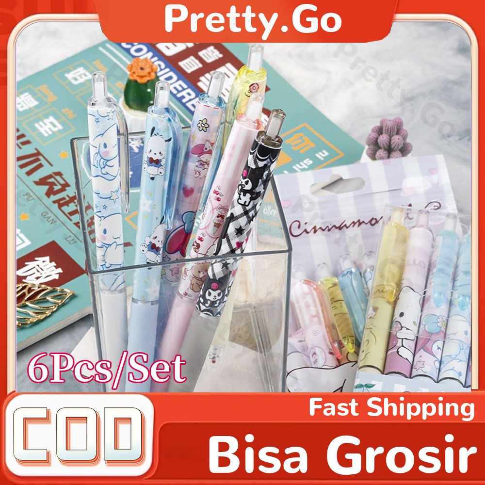 

6 Pcs Pulpen Gel ST 0.5mm/Gel pen Mekanik Sanrio Aesthetic/Hitam