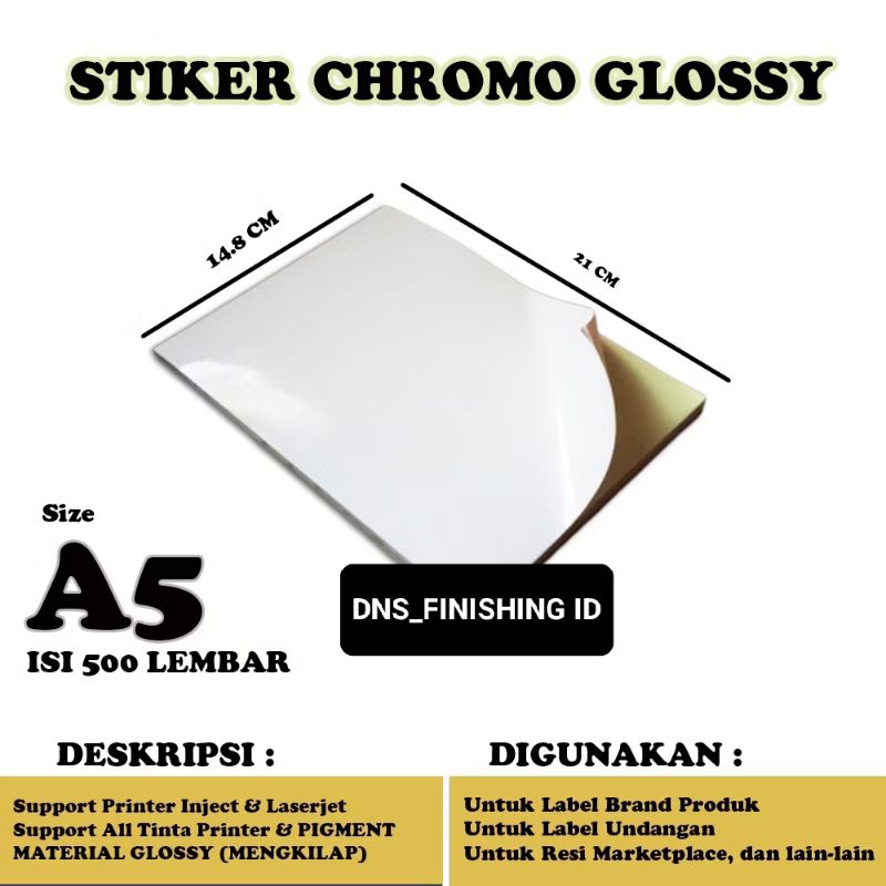 

Sticker Glossy A5 isi 100 lembar / 500 lembar / Stiker Cromo A5