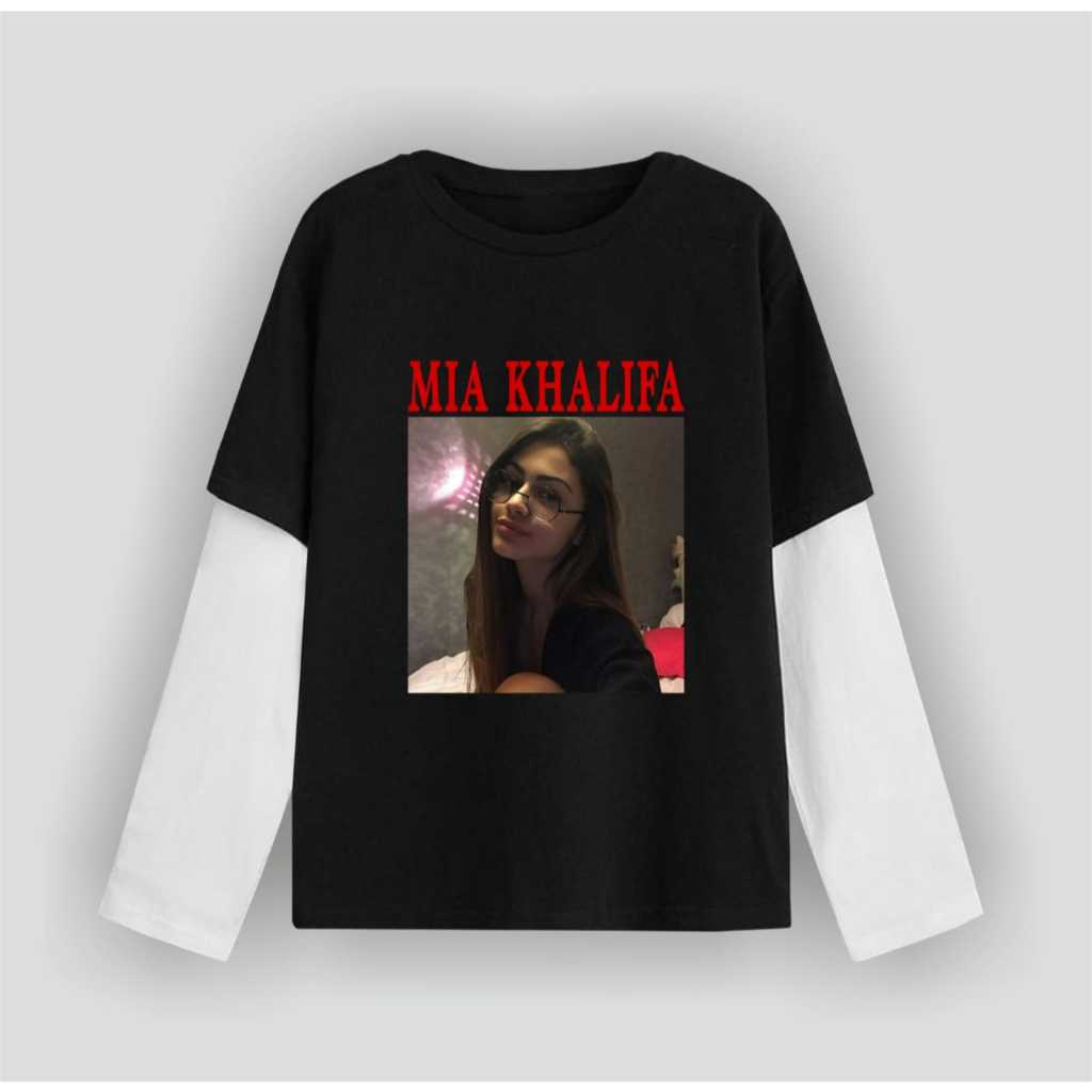 zuro - T-shirt Double layer  long sleeve MIA KHALIFA kaos pria wanita