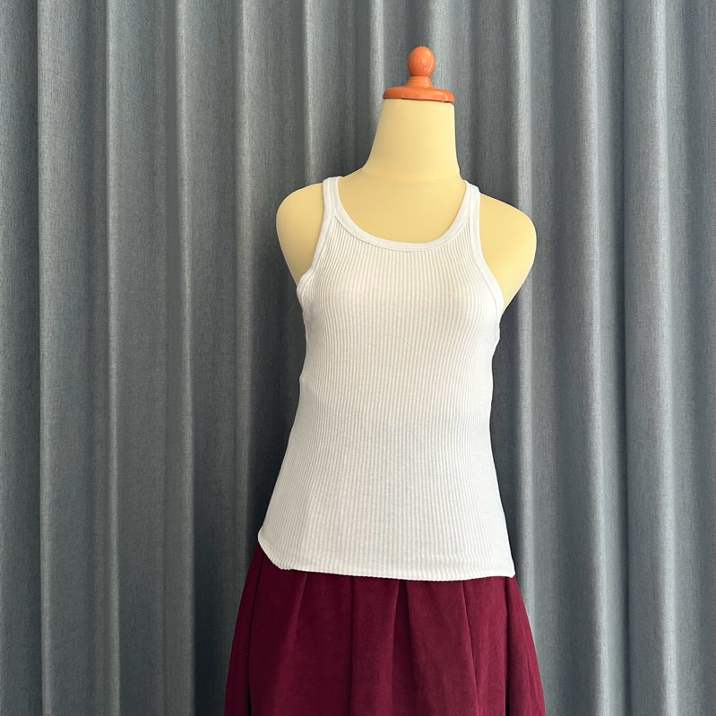 𝙋𝙍𝙀𝙇𝙊𝙑𝙀𝘿 Cotton On White Knit Ribbed Tank Top Sport Inner Daleman Wanita Branded Olahraga