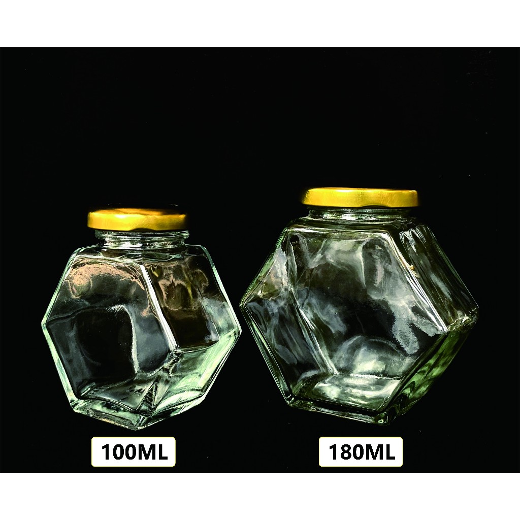 Botol Kemasan hexagonal 100ml 180ml / jar kaca hexagonal / jar selai
