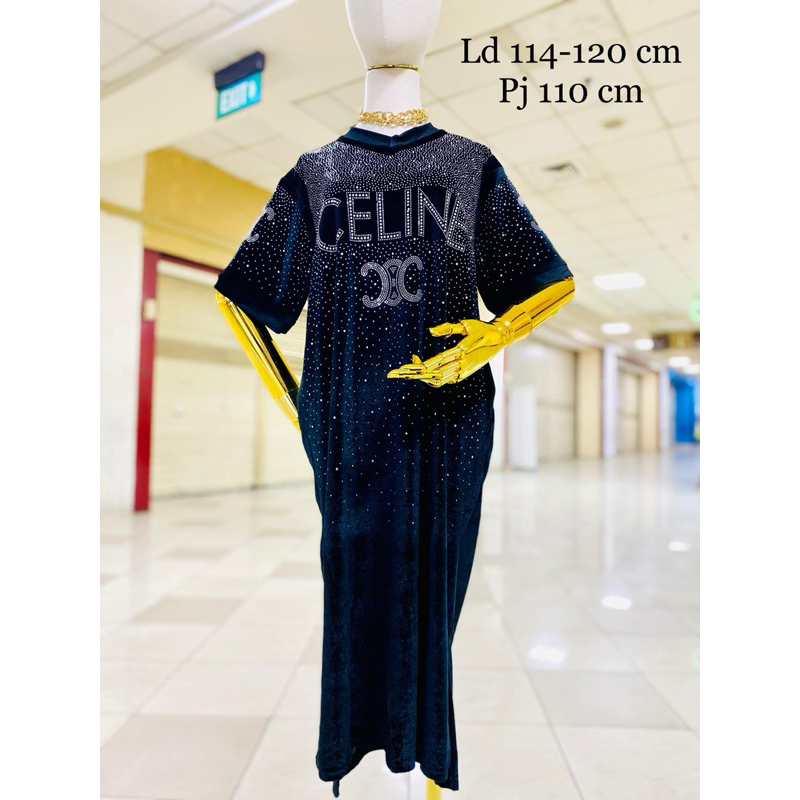 New Dres Bludru velvet motif terbaru import Ld 114-120 cm pjg 110 cm