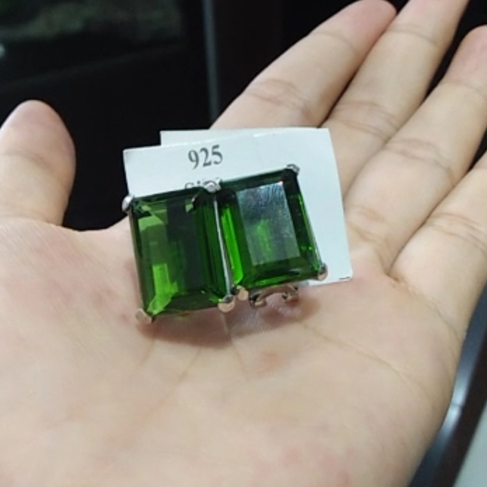 Anting Earrings Sumpel Stud Tusuk Giwang Perak Silver Bali Asli 925 Kotak Jumbo Besar Polos Peridot 