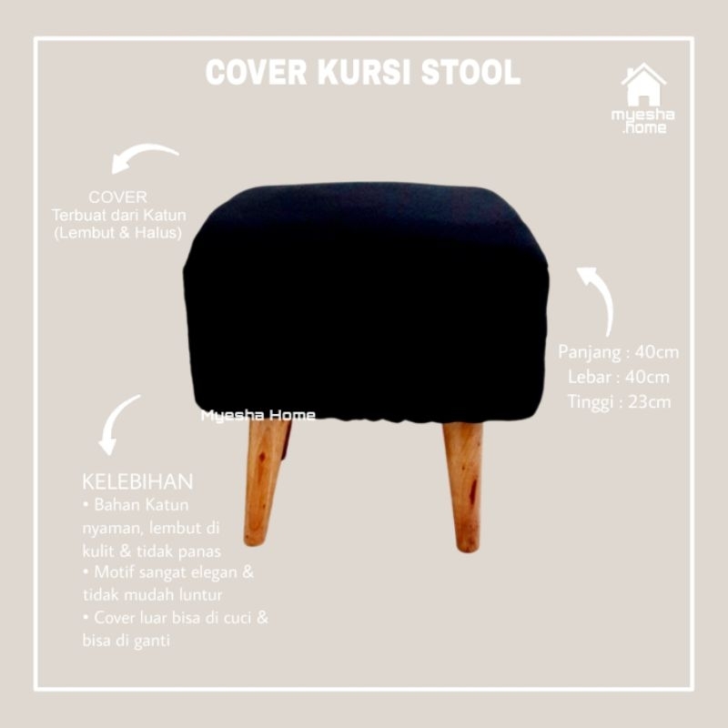 Cover Kursi Stool Kotak / Sarung Kursi Stool Kotak warna Hitam