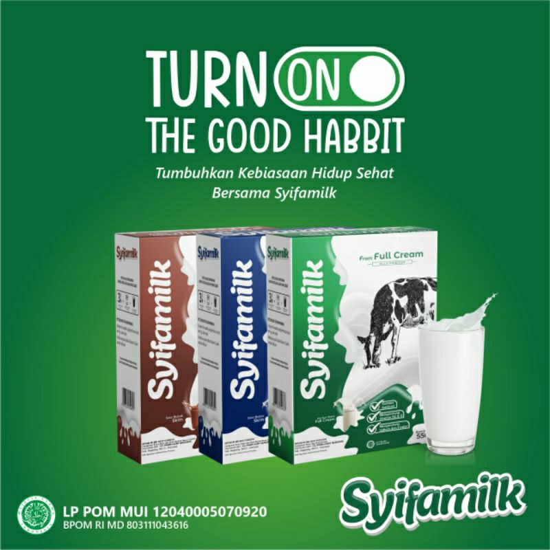 

Susu Syifamilk 550gr dengan 4 varian rasa Fullcream, Vanilla, Coklat, Stroberi