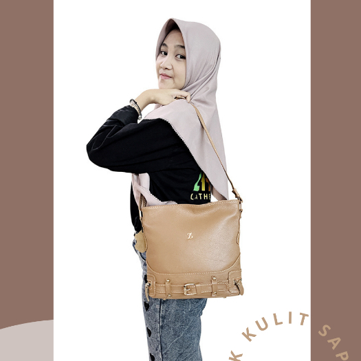 Tas Selempang Wanita Gesper ZHR Bahan Kulit Sapi Asli Garut